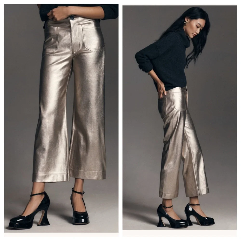 Maeve Colette Metallic Vegan Leather Pants - Picture 2 of 6